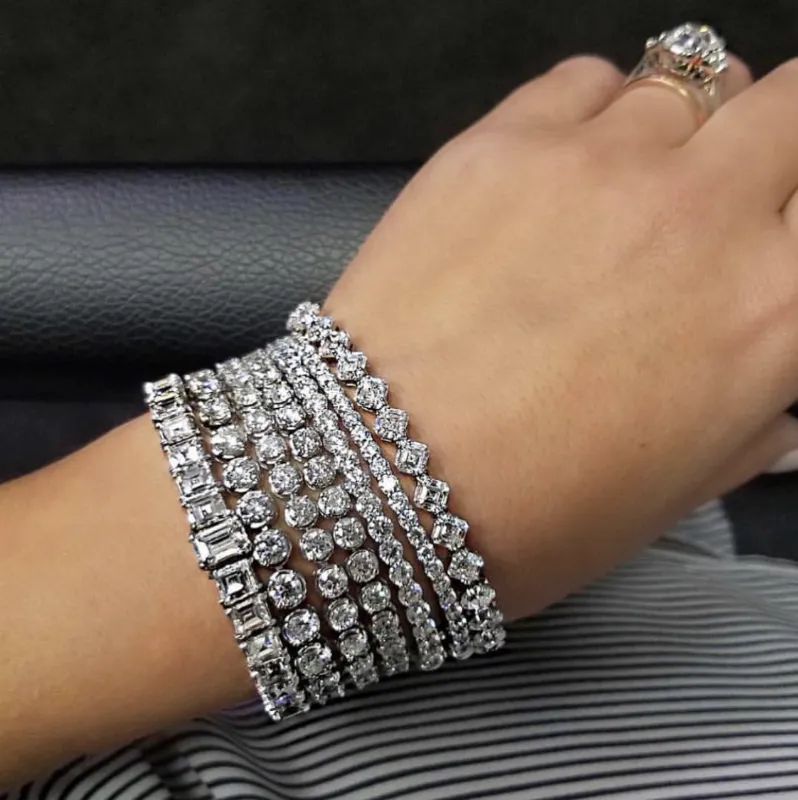 Hecho a mano de 4 mm de plata 925 pulseras de diamantes de Moissanite redondas para las mujeres de los hombres de bodas del contrato Topaz 18cm joyería de piedras preciosas