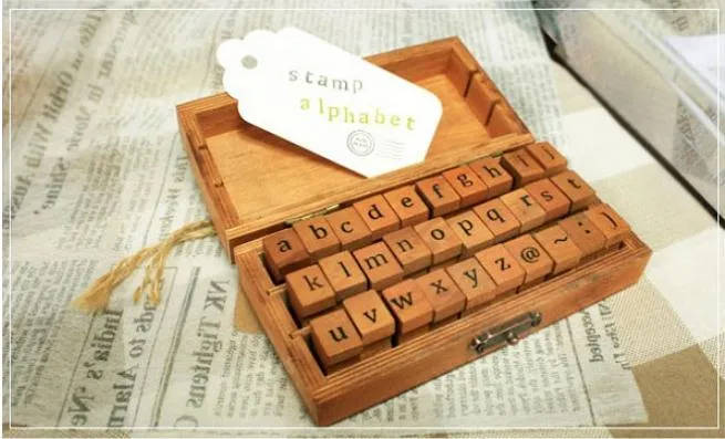 Fast Shipping Wholesale Creative Lowercase Uppercase Alphabet Wood Rubber Stamps Set With Wooden box,50sets/lot SN2635