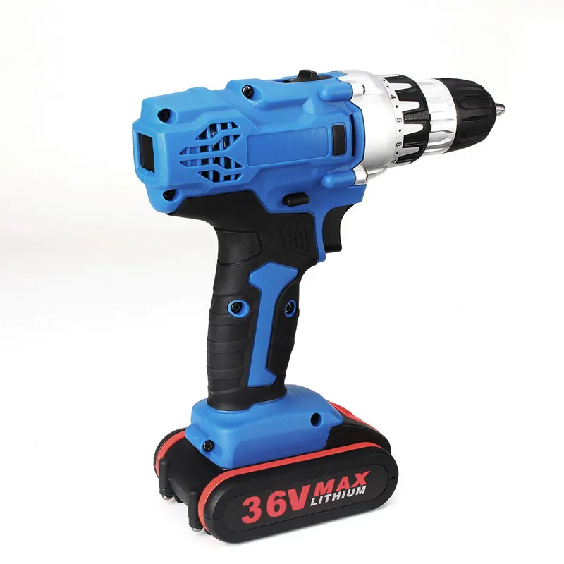 36V Electric Drill Cordless Power Skruvmejsel 18 + 1 Vridmoment W / 1 eller 2 Li-Ion Battery Power Tools Kit