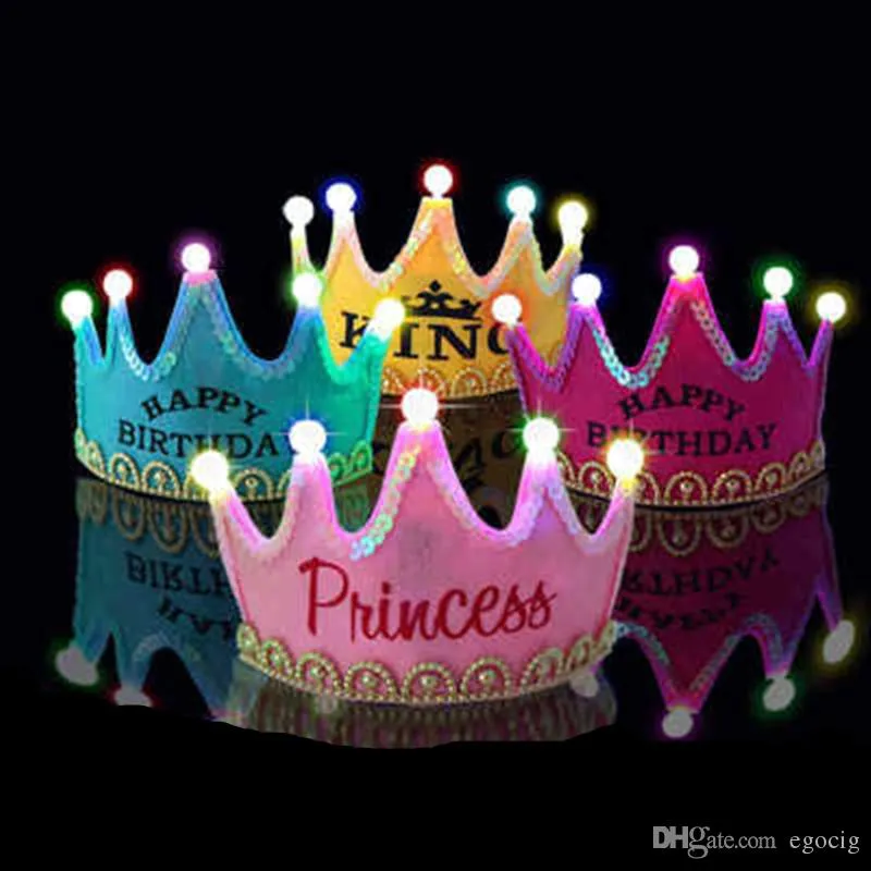 Led coroa chapéu natal cosplay rei princesa coroa led feliz aniversário boné luminoso led chapéu de natal colorido espumante chapelaria 309j