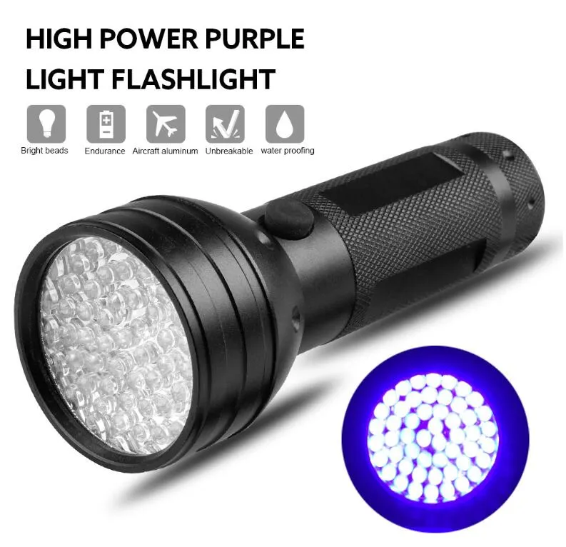 51 LED Light Light Latarka Poruble Sport Outdoor Camping Polowanie Turystyka Fioletowy Blacklight Latarka Lampa Lampa Aluminiowa Skorupa Lampa