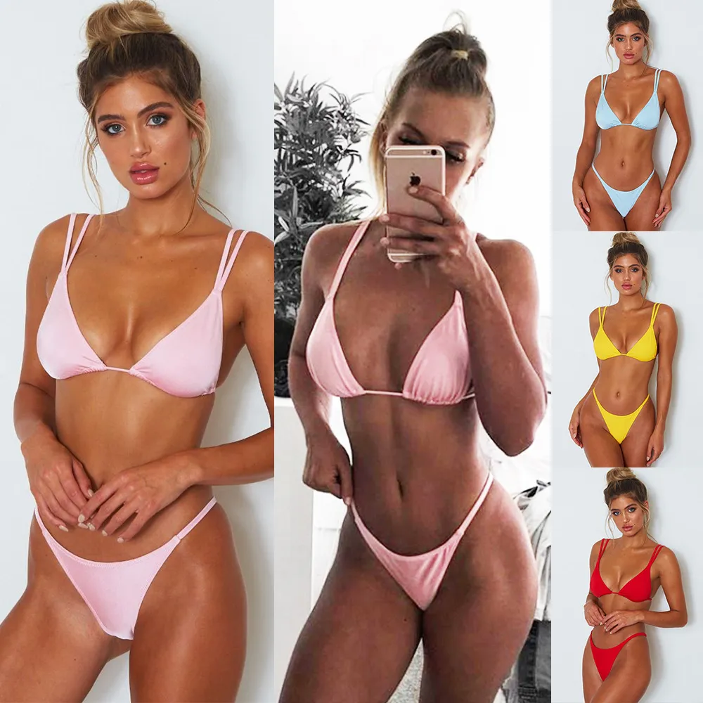 Sólidos mini biquini push up two piece swimsuit feminino tanga separada micro conjuntos de biquíni 2019 swimwear sexy maiô mulheres 2019 Hisimple