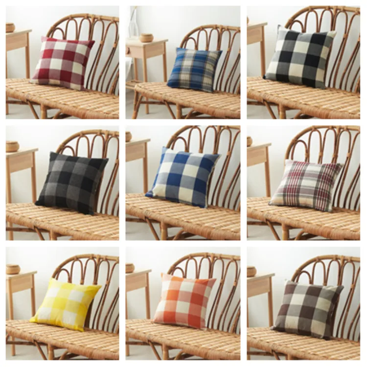 Plaid Pillow Case Lniana Plain Paski Poduszka Pokrywa Check Wzór Poduszki Obejmuje Xmas Square Tartan Car Pillowcases 14styles T2I5301