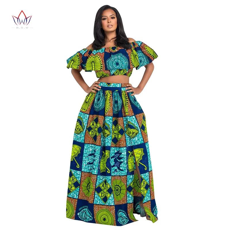 2019 jupe d'été africaine ensemble mode jupes Sexy Dashiki Bazin grande taille costumes pour femmes sans bretelles haut fentes jupes WG130