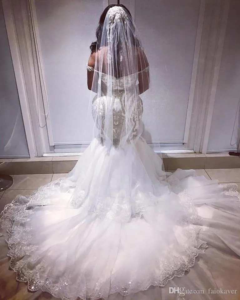 white and gold mermaid wedding dress Annabelle Sexy Exquisite Off Shoulder White Mermaid Gown Wedding Dress L / White