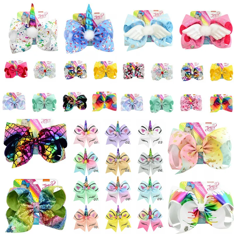 Livre DHL INS 8 Polegadas Arcos Barrettes Angel Hands Sereia Unicorn Design Clippers Girls Clipes Jojo Siwa Acessório de Cabelo