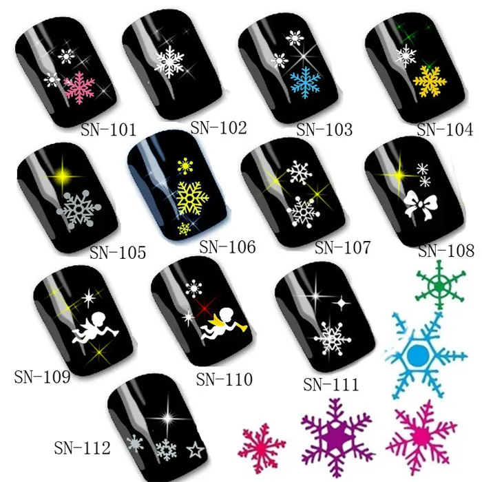 Mixed Design Högkvalitativ 3D Nail Art Tips Jul Snowman Snowflake Design Applique Girl Nail Sticker Tillbehör SZ455