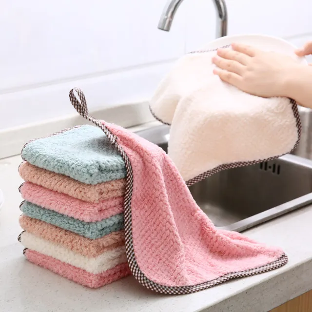 Cleaning Cloth Kitchen Rag Hanging Coral Fleece Cleaning Cloth Without Lint Absorbent Dish Cloth Furniture Cleaning Towel