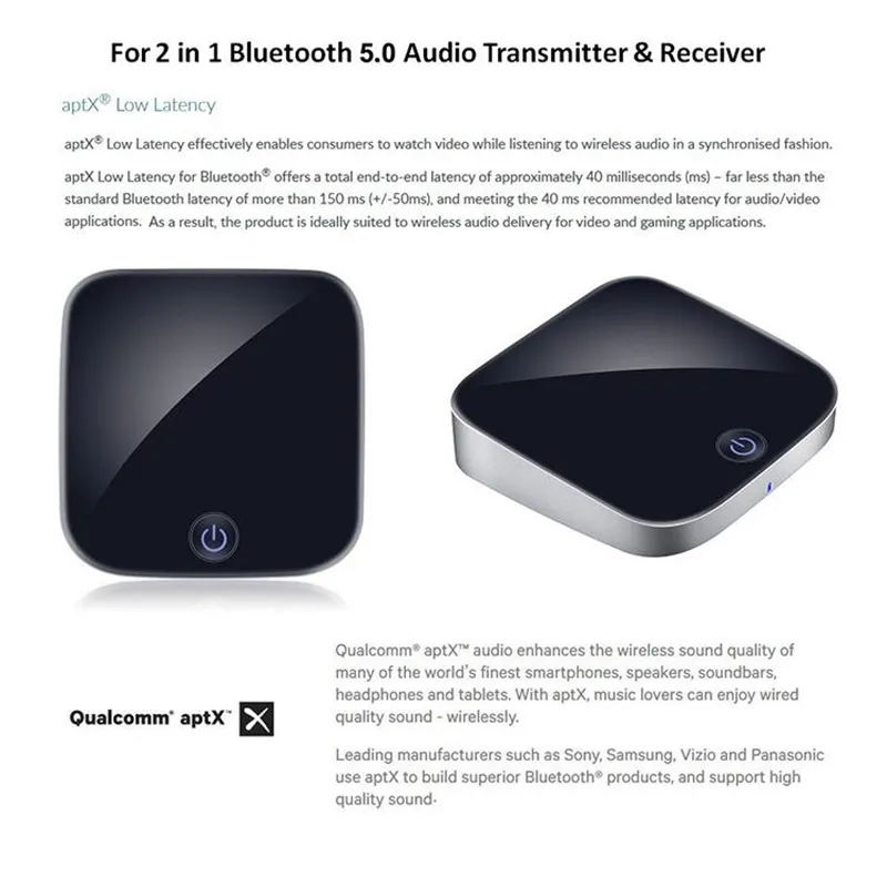 Bluetooth Transmitter Receiver 2 In 1 Wireless Audio Adapter With