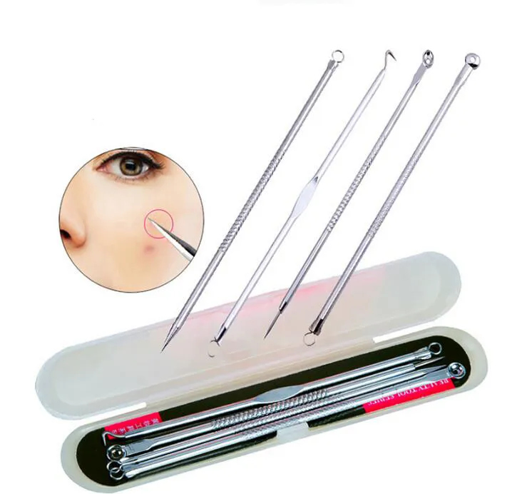 Rose Gold 4pcs/Set Blackhead Remover Comedone Acne Pimple Belmish Extractor Vacuüm Blackhead Lepel voor gezichtshuidgereedschap