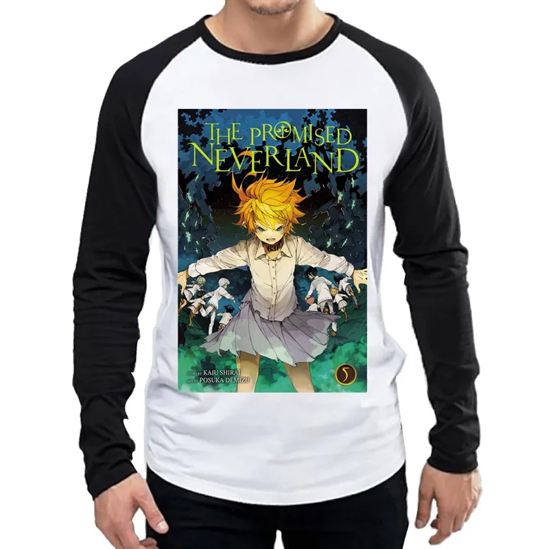 Manches longues Le Promis Neverland T-shirt Mode Hommes Anime Le Promis Neverland T Petit Top T-shirts T-shirt À Manches Longues T-shirt