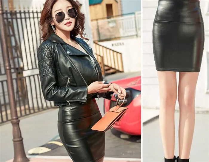 autumn winter warm Women Skirts PU faux leather skirts tight stretch female short pencil mini skirt M389