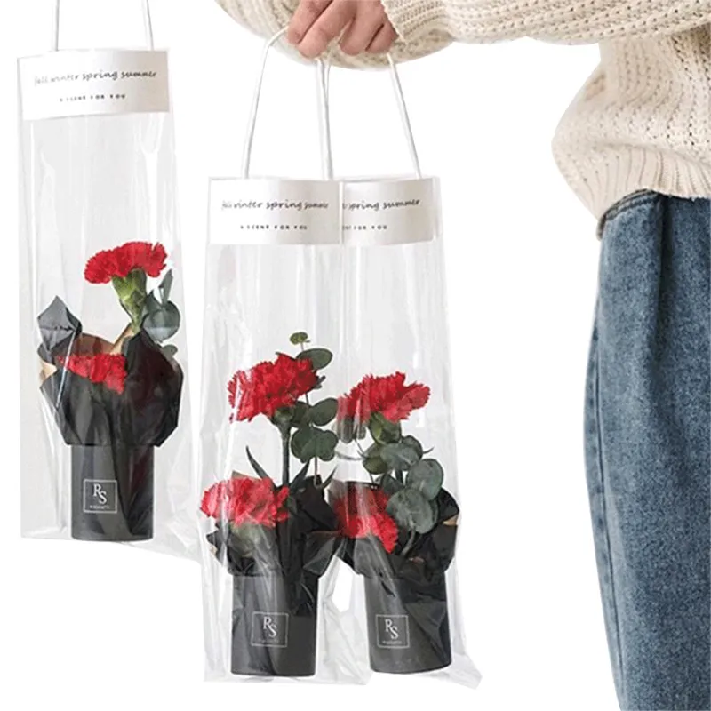 Transparente Blumenstrauß-Handbox aus PP-Kunststoff, Blumenkarton, Zylinder, Blumenbehälter, Rosen-Geschenkverpackung, Tasche zum Tragen von Blumen