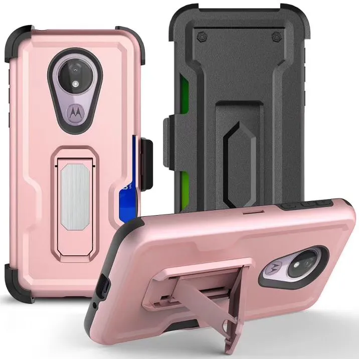 Dla iPhone 11 / XS / XR / XS Max Clip Combo Holster Case dla Galaxy S20 Ultra A10E Note10 A20 Metal Kickstand Magnetyczny uchwyt samochodowy Karta kredytowa