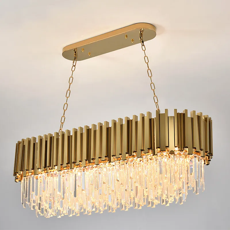 Moderne Kristalllampe Kronleuchter für Wohnzimmer Oval Luxus Gold Runde Edelstahl Linie Kronleuchter Beleuchtung FEDEX