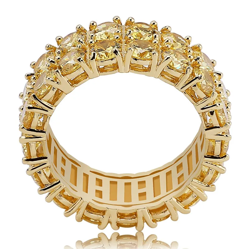 Bagues Hip Hop pour hommes, pierres glacées, bijoux à la mode, bague de mariage en or, Simulation de diamant jaune, 256y