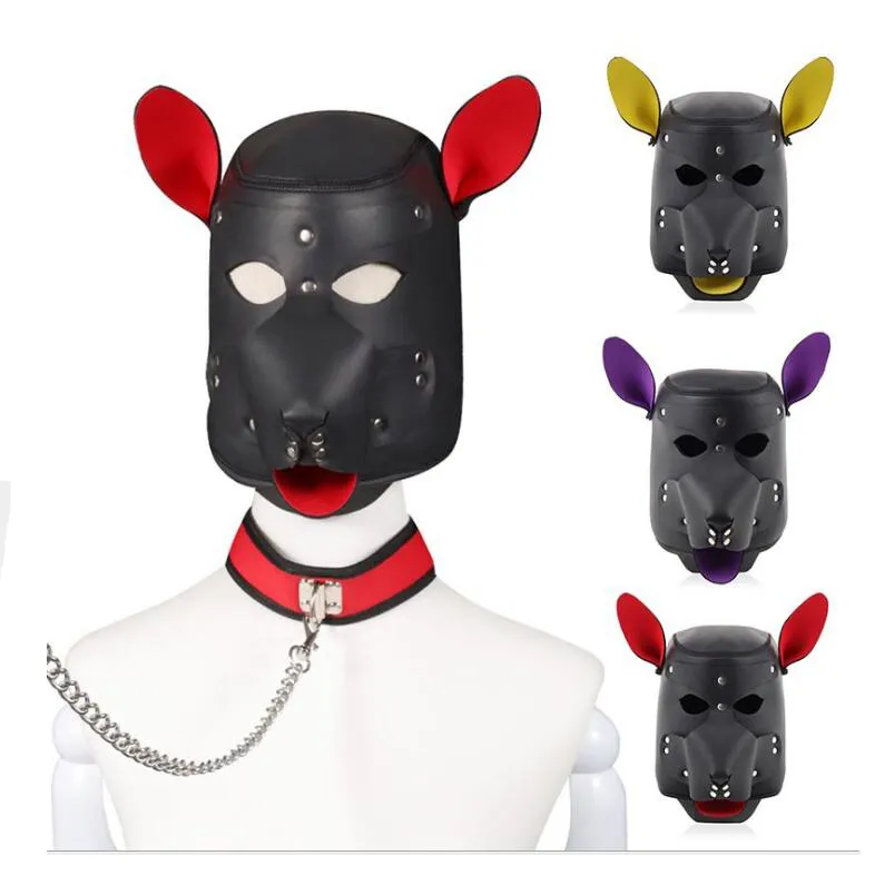 Puppy Play Dog Hood Mask Bondage Restraint Imbracatura pettorale Cinghia Giochi per adulti Schiavo Pup Ruolo Giocattoli sessuali per coppia