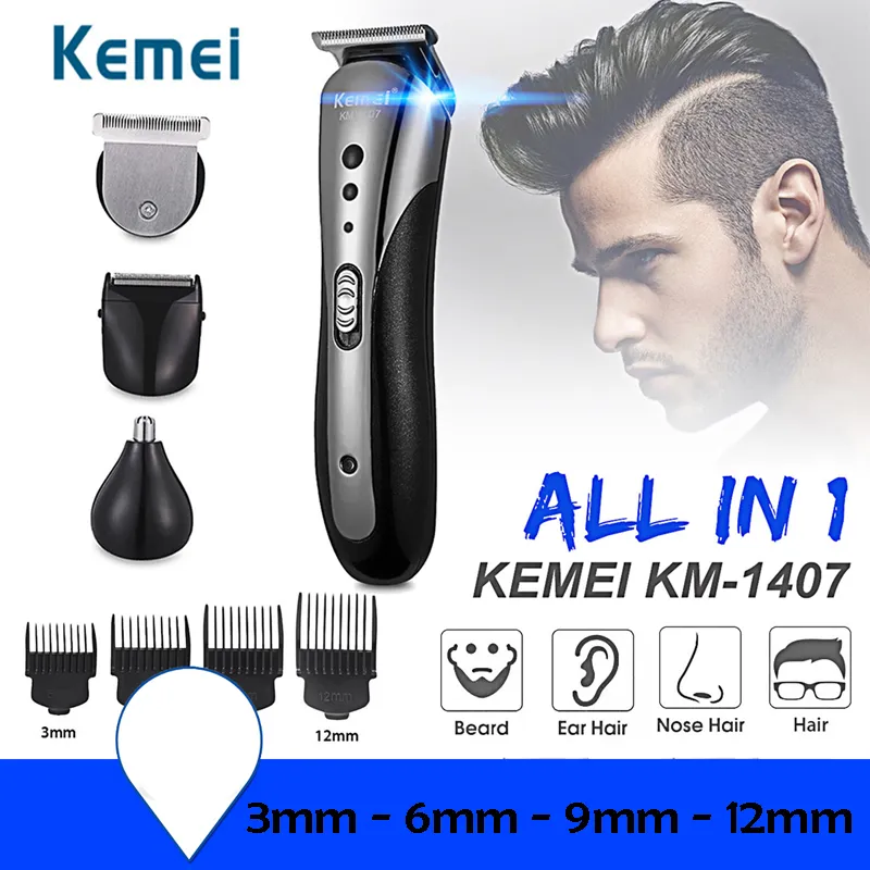 Kemei KM-1407 4 in1 cabelo recarregável aparador sem fios barbeador elétrico Beard Ouvido, Nariz Shaver Hair Clipper Trimmer Ferramenta Waterproof