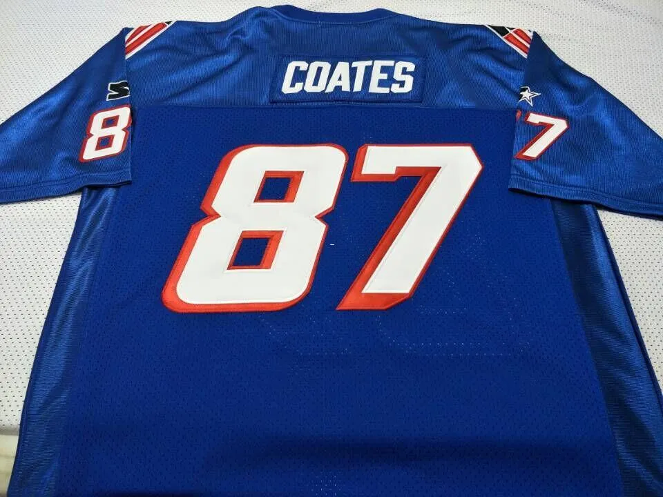 RARE Custom BLUE WHITE #87 Ben Coates Game Worn RETRO Jersey 1990 With Team College Jersey Size S-4XL or custom any name or number jersey