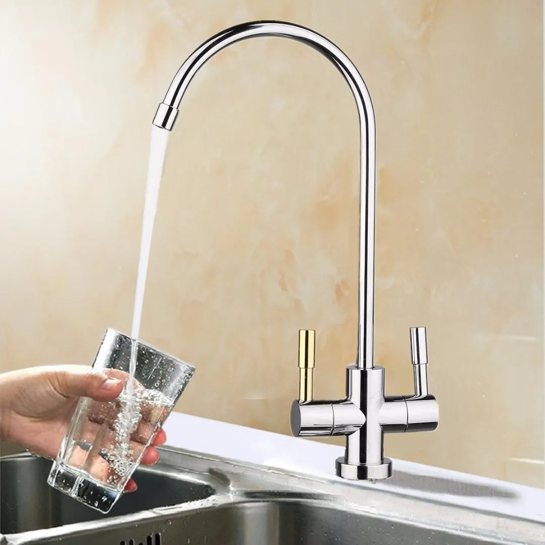 Hohe Qualität 1/4'' Trinkwasser RO Wasserfilter Wasserhahn Edelstahl Finish Umkehrosmose Waschbecken Küche Doppel Löcher Wasser Einlass