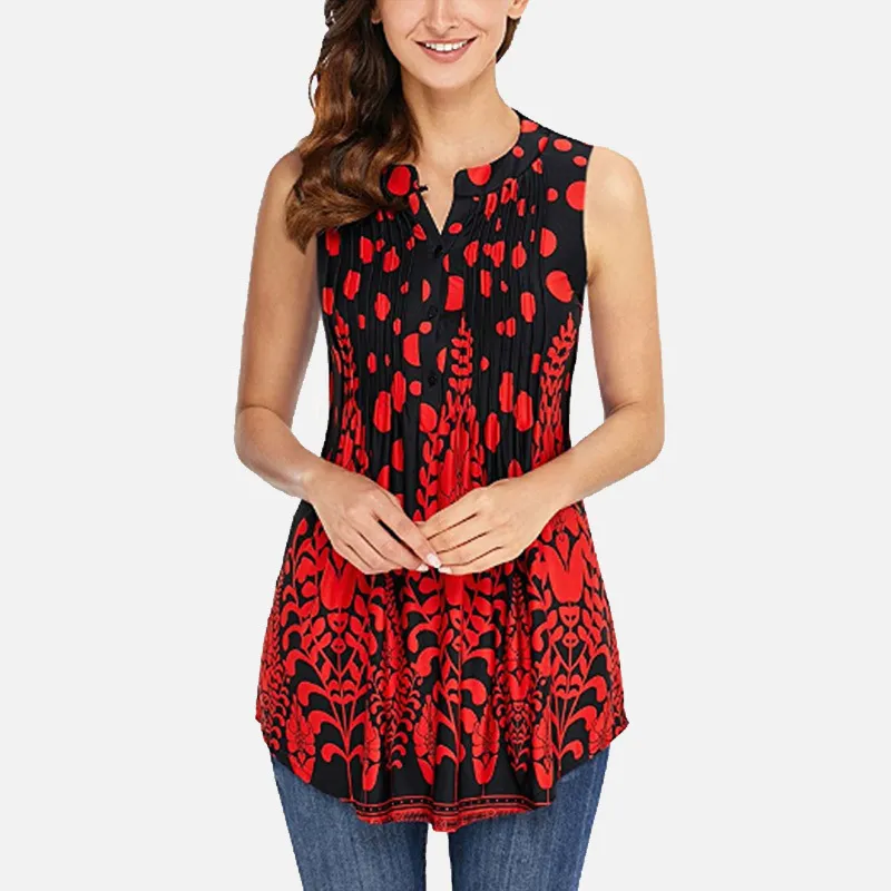 T nica de primavera Impreso Camisa de la mujer Blusa 3 4 Mangas plisadas Tops y blusas para mujer 2019 Camisetas de moda de verano m s Tama o 5XL