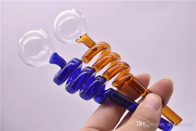 Multi-colors spiral glass pipes Curved Glass Oil Burners Pipes 14cm length 30cm Diameter ball Balancer Water Pipe smoking pipes
