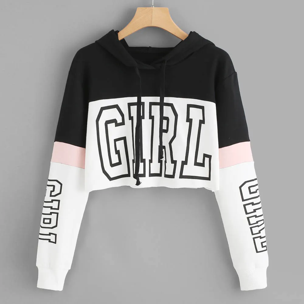 Fashion 2019 Hot Sale Women Streetwear Letter Crop Top Hoodie Women Fashion Kpop Clothes Korean Moletom