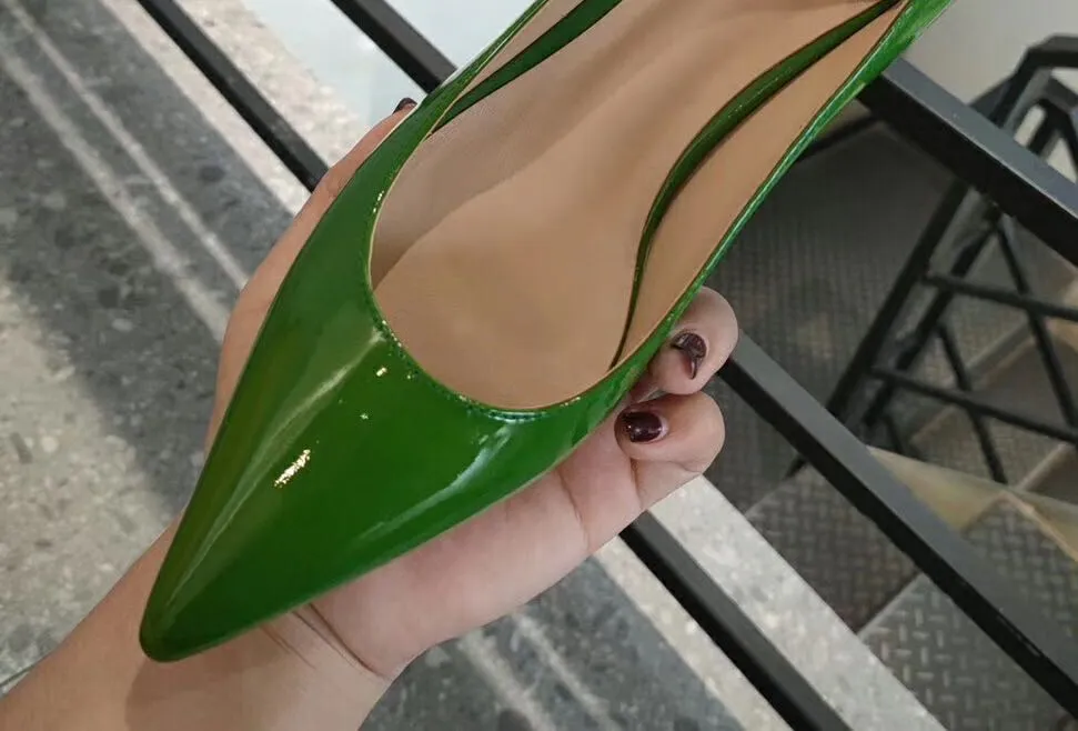 top quality! 202062207Y GREEN BLACK RED NUDE BURGUNDY RED PATENT LEATHER CALF KITTEN 5CM CHUNKY HEELS POINTY SEXY WORK SHOES LADIES