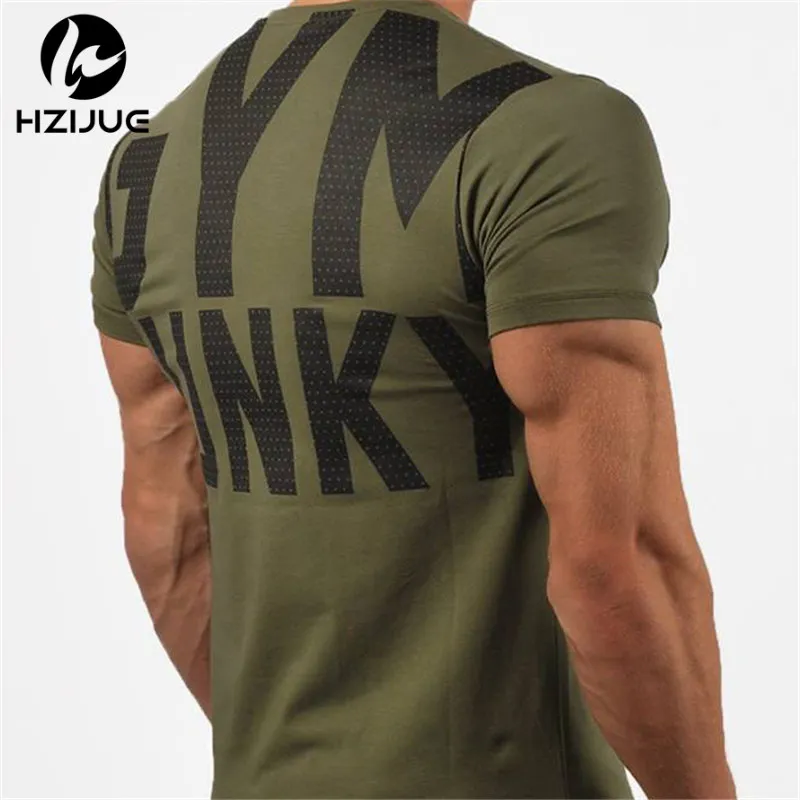 Zomer Nieuwe Heren Sportscholen t-shirt Crossfit Fitness Bodybuilding Brief Gedrukt Mannelijke Korte Katoenen kleding Merk Tee Tops 5 Kleur