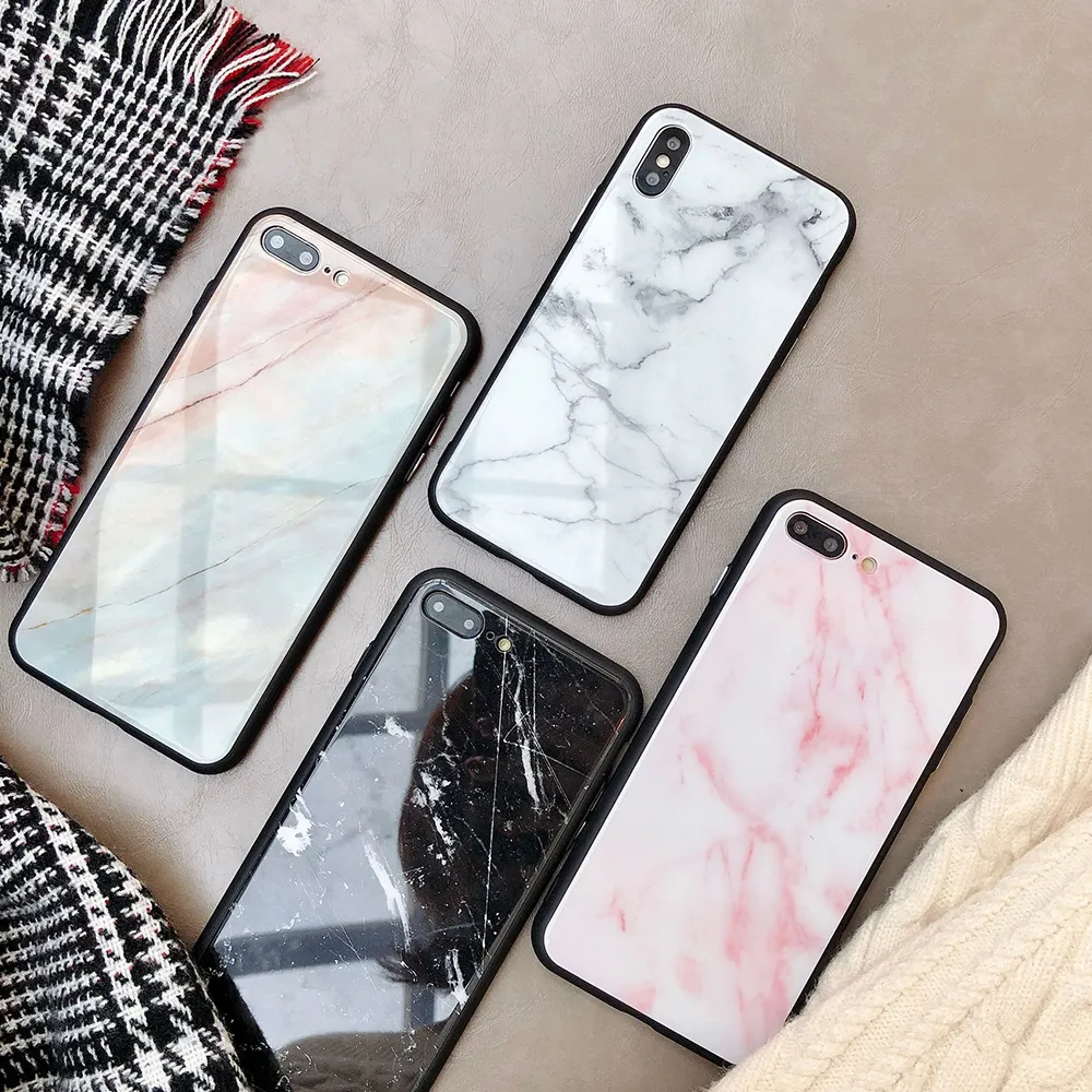 Marmorglasfodral för iPhone 14 13 12 11 Pro XS Max XR X 8 7 6S 6 Plus Fashion Tempered Glass Coque Back Cover