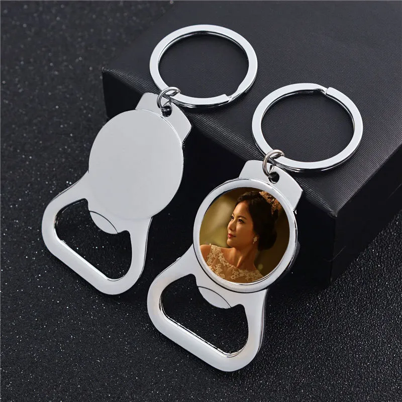 sublimation blank key chain metal key ring with bottle opener hot transfer printing diy blank consumables