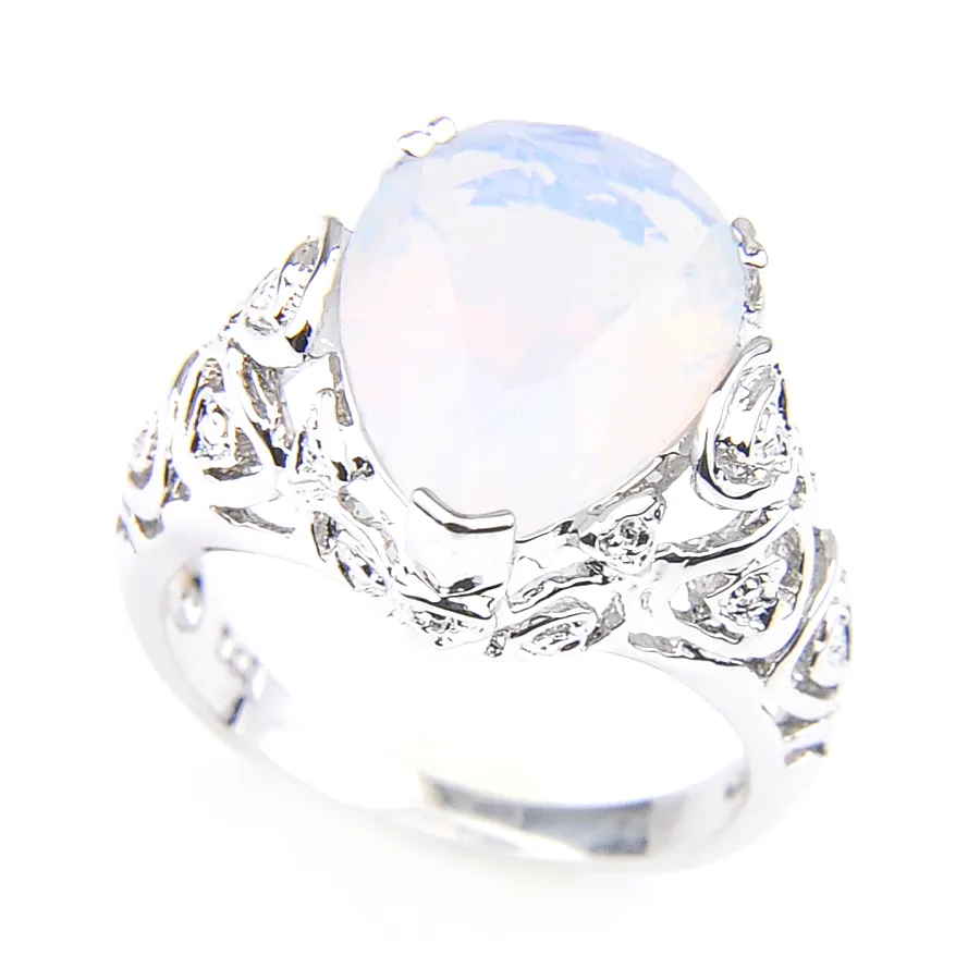 LuckyShine Easter BIG Popular Style Moonstone Oval Teardrop Shaped Silver Plated Wedding Rings for lovers Two options R0058 R0345