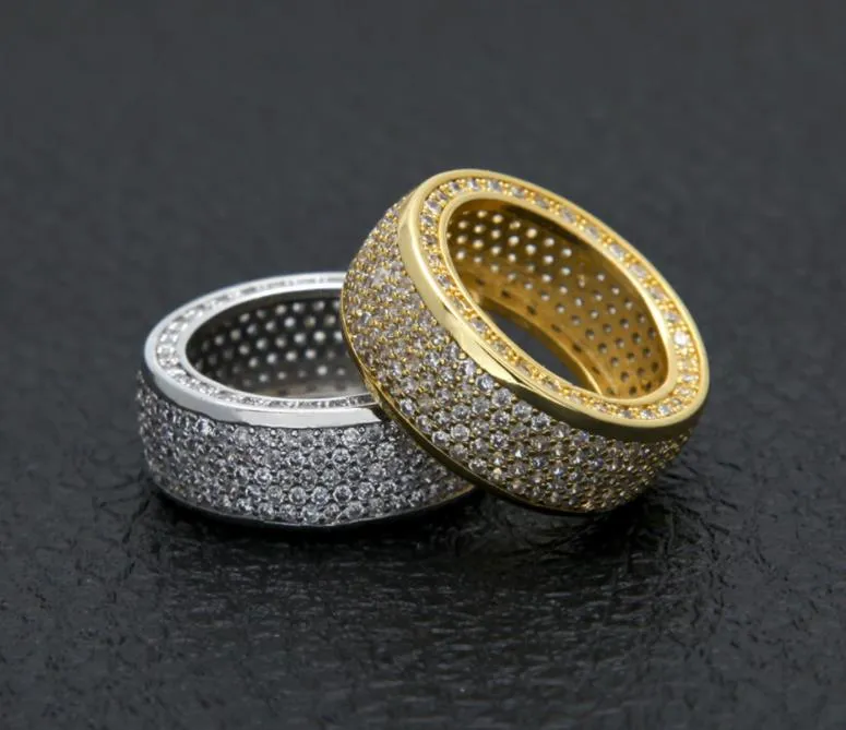 핫 망 구리에서 아이스 힙합 보석 지르콘은 남성 구리 보석 도매 BlingBling 반지를위한 도금 된 고급스러운 골드 반지 반지