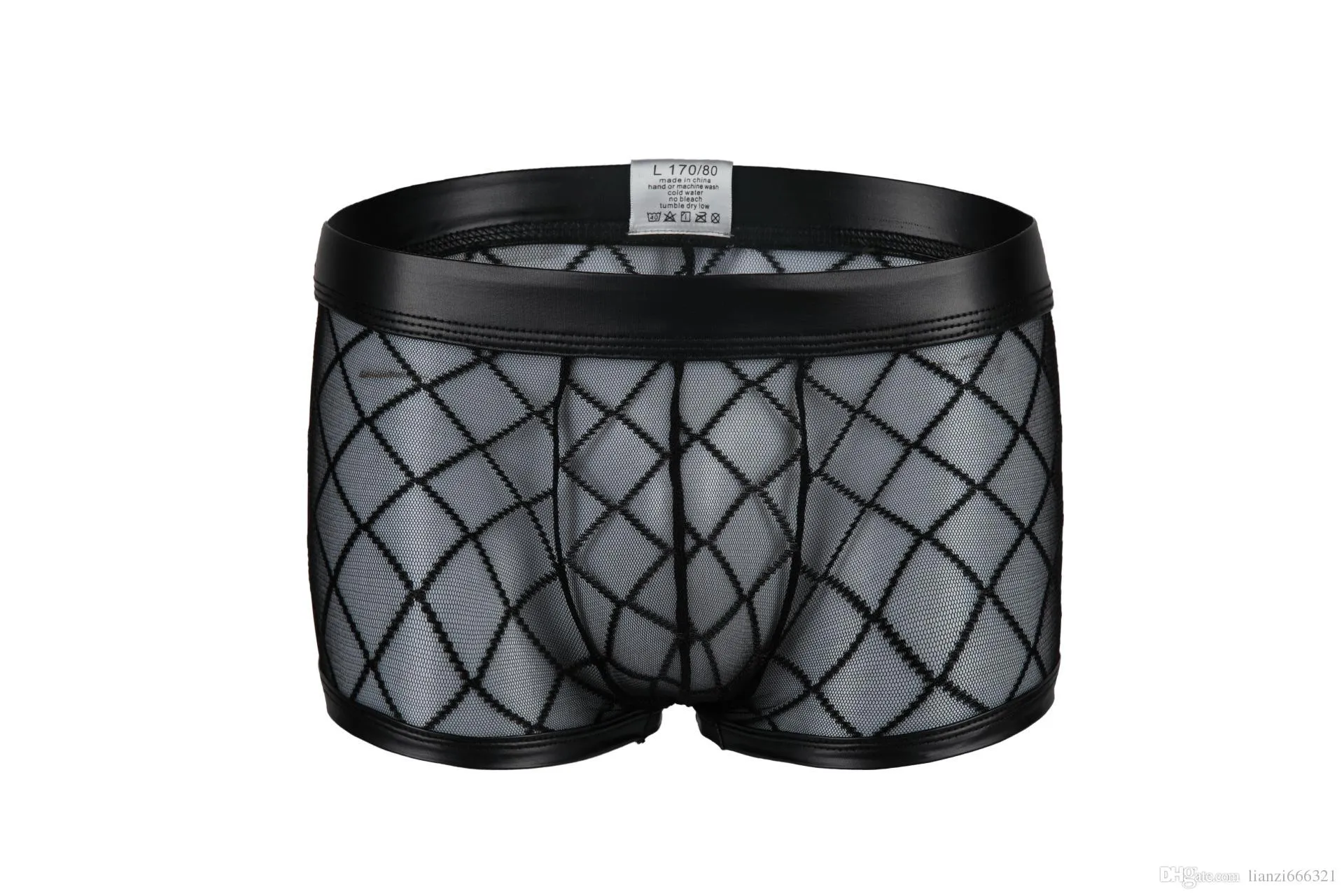 Venda imperdível cuecas boxer masculinas sexy malha transparente cuecas calções pretos cuecas cuecas boxer cuecas grade HJ069