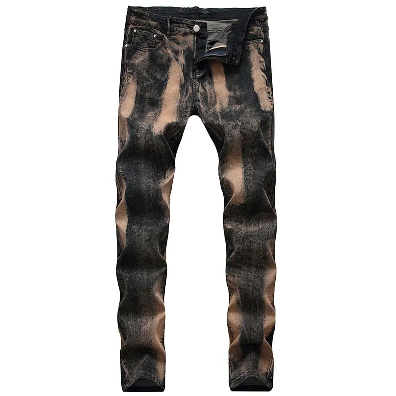 Jeans décontractés pour hommes Jeans bicolores Pantalon en denim peint Taille moyenne lavée de haute qualité224F