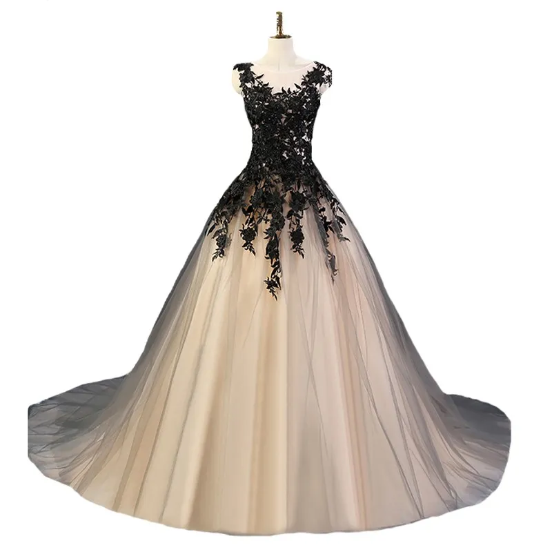 Ball Gown Prom Dress with Jewel Neckline and Black Lace Applique Beaded Tulle, Lace-up Backless Sweep Train Formal Evening Dress from Dhgate Prom Dresses - price 93.62 Ball Gown Prom Dress with Jewel Neckline and Black Lace Applique Beaded Tulle, Lace-up Backless Sweep Train Formal Evening Dress from Dhgate Prom Dresses - price 93.62