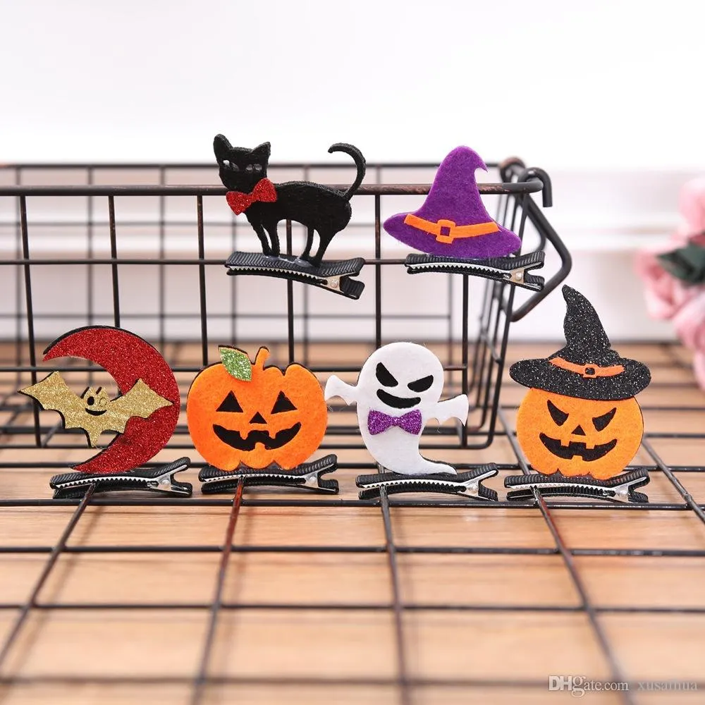 10 stilar 5-6cm Flicka Handklipp Vacker tecknadskelett Spöklikt Ghost Bat Pumpkin Hairpin för Halloween Party