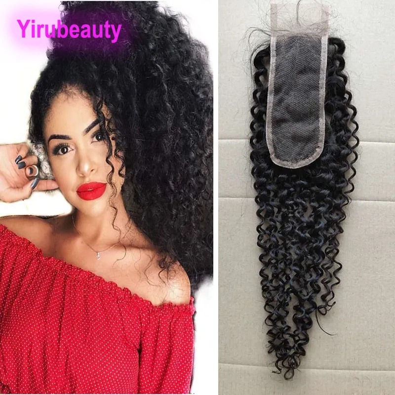 Peruvian Human Hair 2X6 Lace Closure With Baby Hair Kinky Curly Virgin 2*6 Natural Color Top Closures 10-24inch