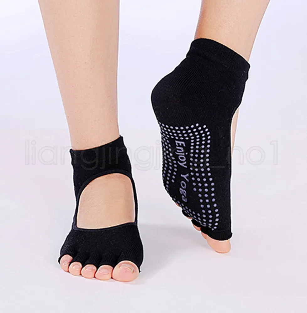 6styles Non-slip yoga socks backless Five fingers dance socks Ankle Women  Pilates Fitness open toe sock FFA2541
