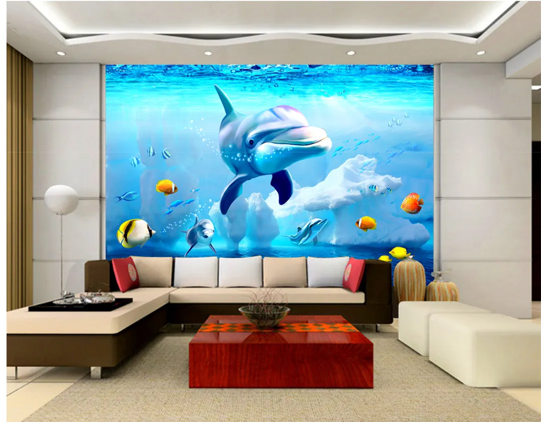 3d behang onderwater wereld ijsberg leuke dolfijn woonkamer slaapkamer achtergrond wanddecoratie muurschildering behang