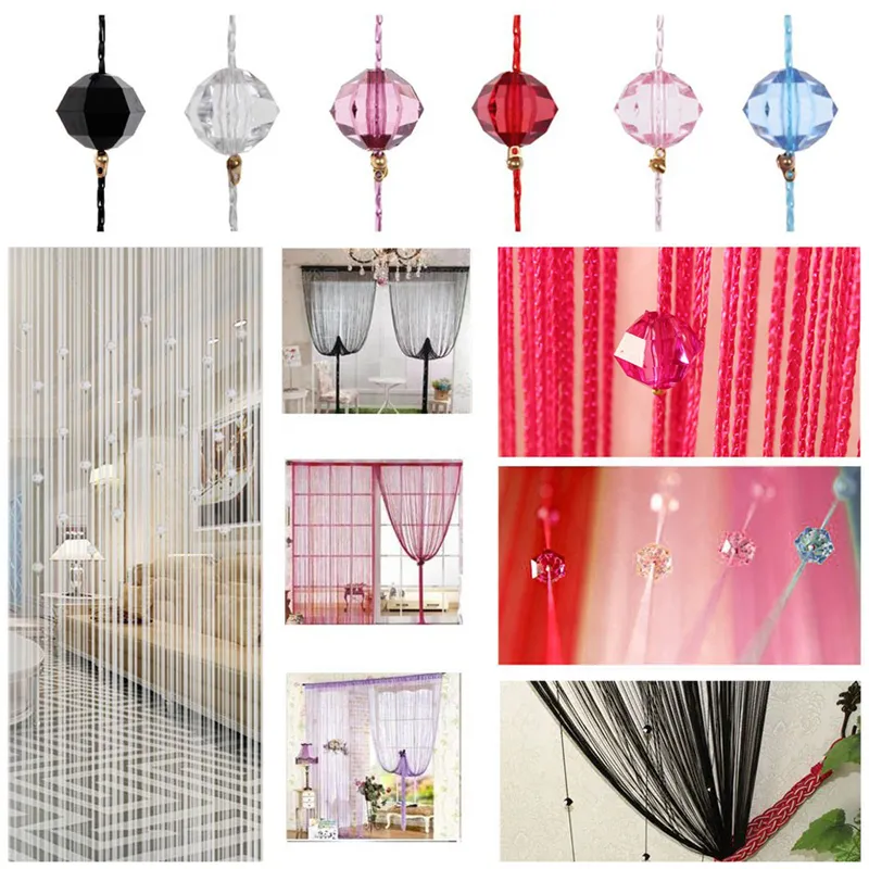 25Tassel Curtain Crystal Beads Tassel Silk String Curtain Window Valance Door Divider Sheer Panel Curtains