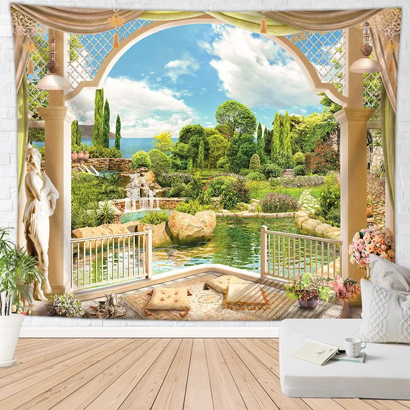 chic patio wall hanging decoration nature scenery tapestry large decorative picture living room farmhouse tenture mural