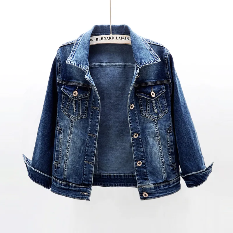 Women s Jackets Spring Autumn Three Quarter Sleeve Denim Jacket Women Big Size Slim Jean Coat Female Short Outerwear Elastic Jeans