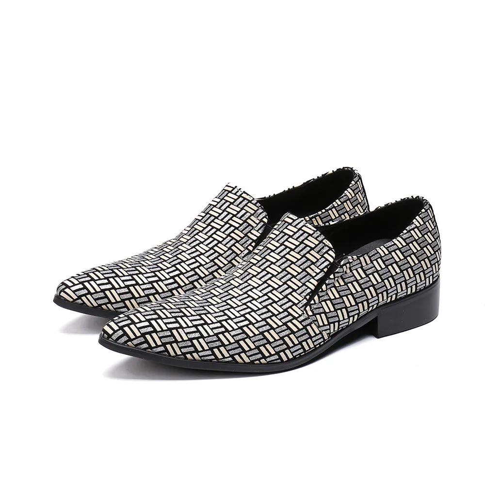 Brytyjski styl Gingham Prawdziwej Skóry Mężczyźni Mężczyzna Priety Buty Prędkość Prędkość Wskazych Toe Men Party Shoes Slip On Business Sukienka Buty