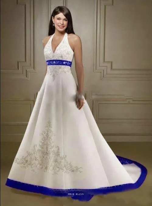 White dress with blue embroidery sale