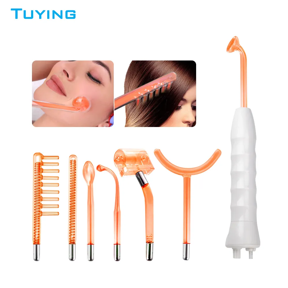 2020 Handheld Högfrekvent Hud Therapy Wand Skin Care Device 7 Tubes Orange Ljus Ansiktsmassager Högfrekvent Facial Machine Hud Dight