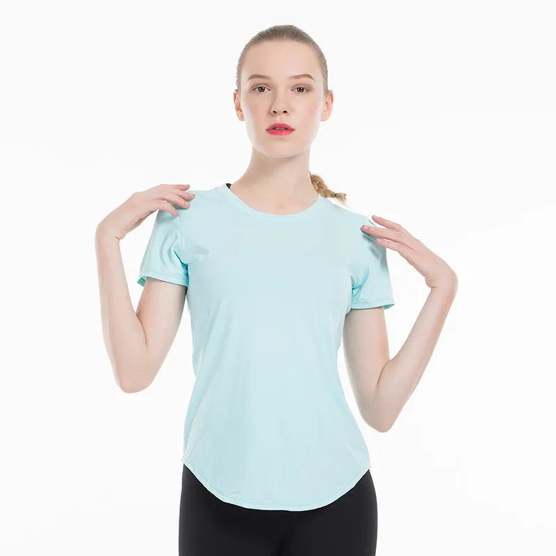 Fitness Femmes Yoga Courir Top Secque rapide T-shirts à manches courtes en treillis Entraînement Sport Compression Collant Vêtements de gym