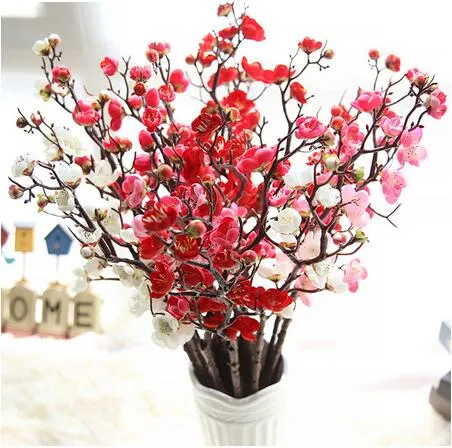 Konstgjord blomma Cherry Spring Plum Peach Blossom Branch 60cm Silke Flower Tree Flower Bud For Wedding Party Decors GB537