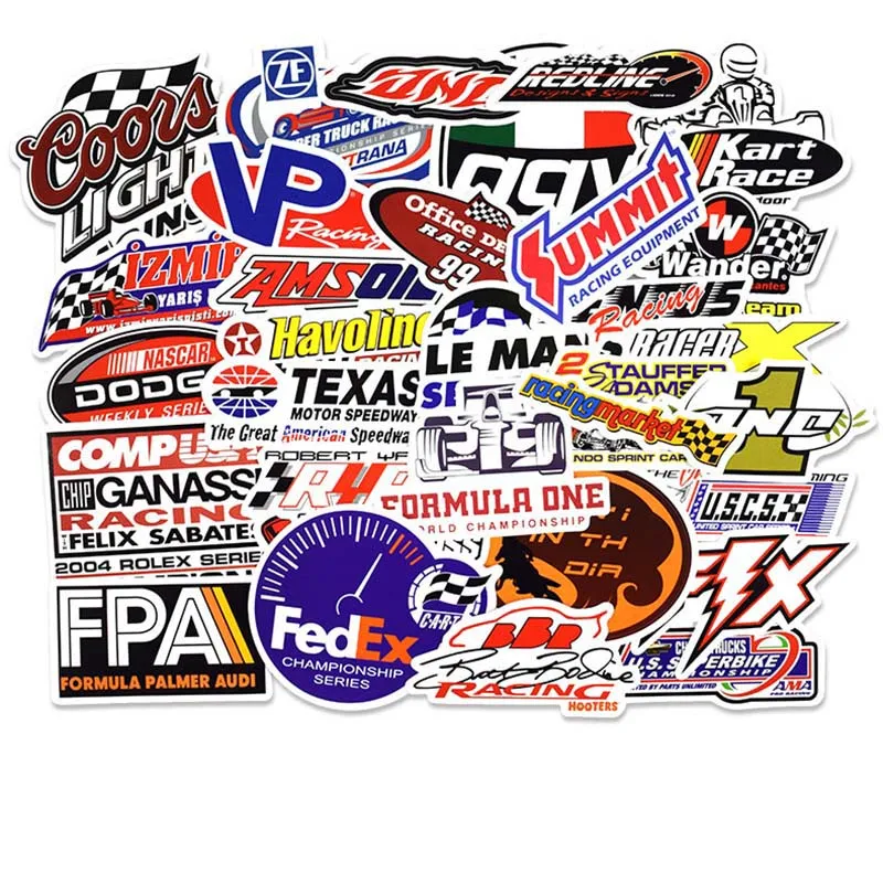 50 stks DIY Sticker Lot Willekeurig Auto Kart Race Posters Graffiti Skateboard Snowboard Laptop Bagage Motorfiets Bike Home Decal Gifts voor kinderen