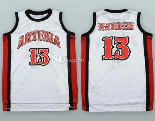 Lycée Artesia James Harden # 13 maillot de basket-ball rétro blanc pour hommes cousu personnalisé n'importe quel numéro nom maillots